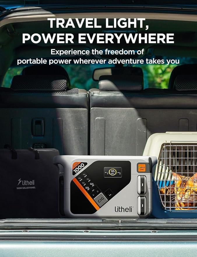 Litheli Eclair 1000 Portable Power Station, 1069Wh 1800W Solar Generator with LiFePO4 Battery, Fast 1H Charging Backup Power for Camping, RV Travel, Home Use, Emergency (Solar Optional)