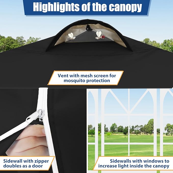 COBlZI 10x10 Pop Up Canopy Tent with 4 Removable Sidewalls, Waterproof Commercial Easy Adjustable Gazebo Tent with Air Vent, 4 Sandbags, 4 Stakes & 8 Ropes（Outdoor Tents for Parties/Exhibition,Black