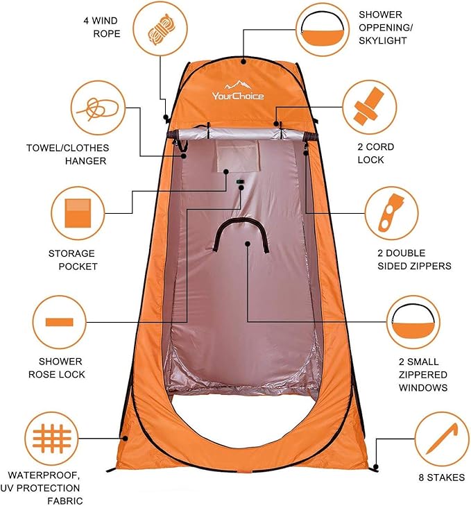Your Choice Pop Up Privacy Shower Tent, 3.9 x 3.9 x 6.2FT Portable Camping Changing Room, Instant Setup Outdoor Shelter with Silver Coating, Vent Window & Carry Bag for Beach, Hiking & RV | Portable, for Camping, Beach, Hiking, with Carry Bag, Quick Setup