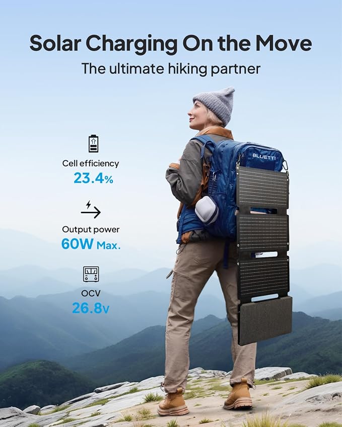 BLUETTI Solar Backpack Power Station Handsfree 1 with 60W Solar Panel Included, 268.8Wh 300W LiFePO4 Solar Generator with a 42L Backpack, All in One Solar Power System for Hiking, Photography, Travel
