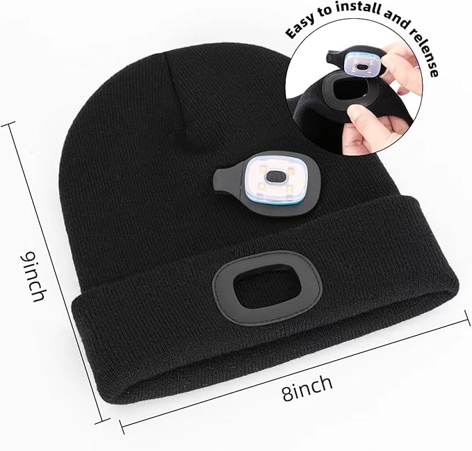YMHB Unisex Beanie Hat with Light, USB Rechargeable LED Headlamp Hat Night Light Cap Christmas Stocking Stuffers Gifts for Men Dad Father Husband (Black)