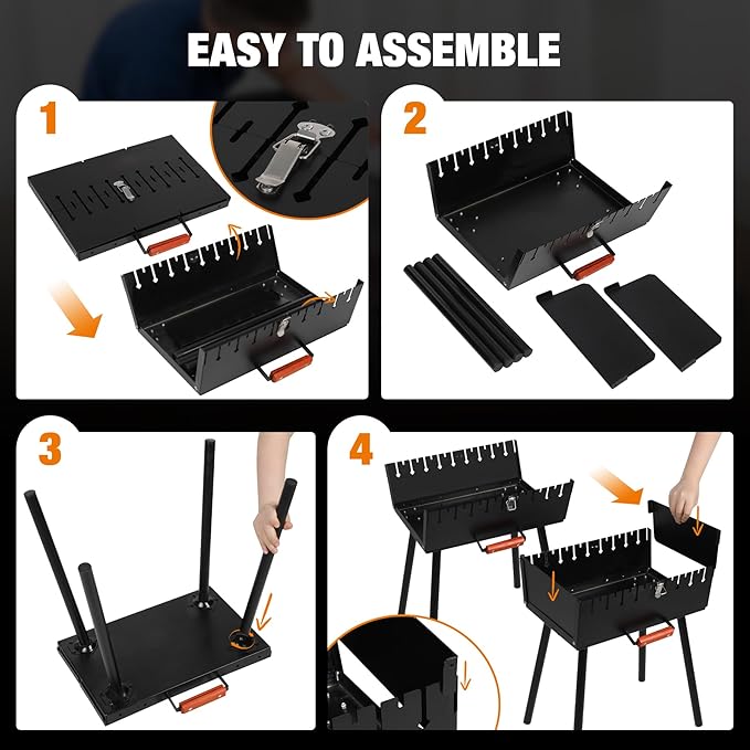 Lineslife Portable Charcoal Grill, Foldable Heavy Duty Metal Mangal BBQ Kabob Grill for Outdoor Backyard Camping Picnic Travel Cooking Hiking