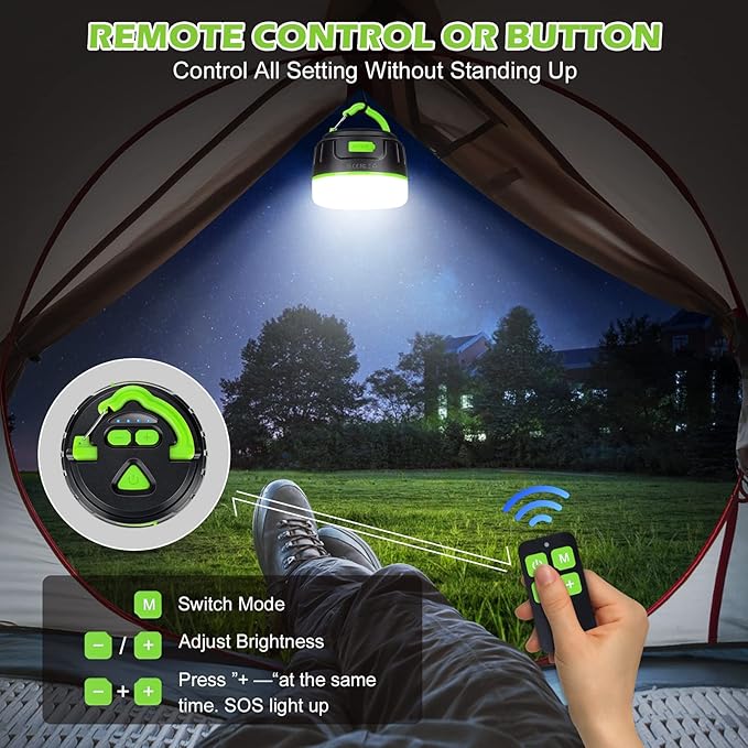 Rechargeable LED Camping Lantern 1000LM, 300H Runtime, 6400mAh, IPX5 Waterproof Tent Light for Camping, Hiking, Power Outages, Home, Emergency Use - Wireless Remote Edition,Green