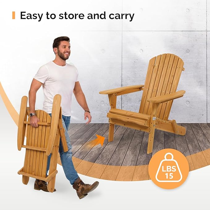 VINGLI Folding Adirondack Chairs Set of 6, Wood Adirondack Chair for Outdoor, Foldable Fire Pit Chairs for Patio, BBQ, Porch, Yard, Pool