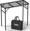 Anbte 3ft Tri-fold Grill Table, 2 Adjustable Heights Max 29.5" Sturdy Metal Grill Table with Storage Bag, Heat-Resistant Tabletop, Portable Handle for Cooking BBQ Outdoor Travel, 35" x 16", Black