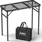 Anbte 3ft Tri-fold Grill Table, 2 Adjustable Heights Max 29.5" Sturdy Metal Grill Table with Storage Bag, Heat-Resistant Tabletop, Portable Handle for Cooking BBQ Outdoor Travel, 35" x 16", Black