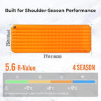 FLEXTAILGEAR Ultralight Backpacking Sleeping Pad with 5.6 R-Value, Insulated Camping Pad, 4 in Thick 77 in Long Inflatable Sleeping Mat, 19.6 oz Lightweight Compact Pad for Backpacking & Hiking