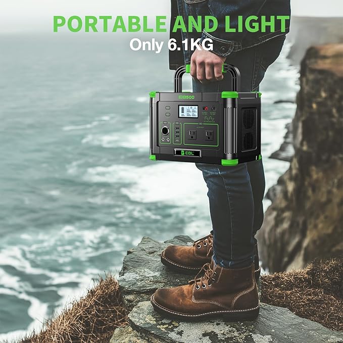 Portable Power Station 500W(Peak 1000W) EBL, 519Wh Outdoor Solar Generator with 2 AC(110V) Outlets, 10 Ports Powerhouse with USB-C PD Fast Charging for Travel, RV Camping Off-Grid Living Emergency