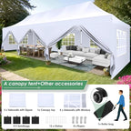 COBIZI Canopy Tent 10x30 Pop Up Canopy with 8 Removable Sidewalls Party Tents for Parties Wedding Patio Commercial Waterproof and UV50+ Ez Outdoor Instant Gazebo with Roller Bag & 4 Sandbags（White