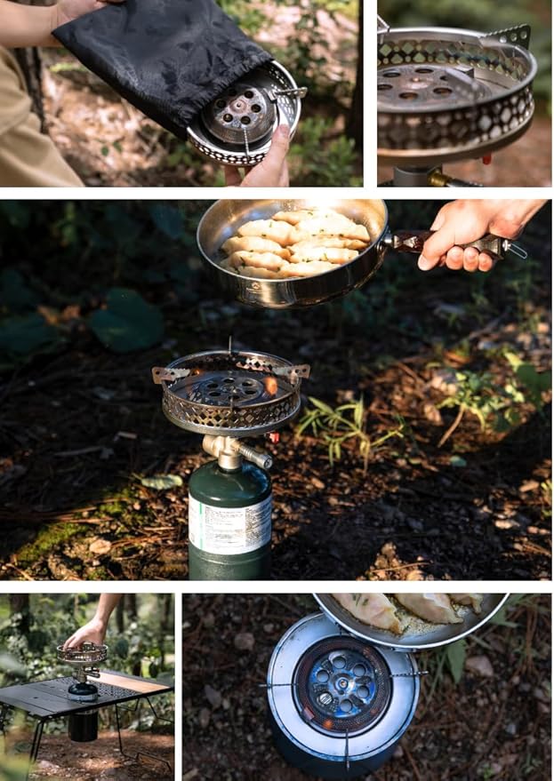 CAMPINGMOON Portable Propane Camping Canister Top Stove with Burner Grate Pot Stand PG-4/PG-4ST (Gas fuel not included)