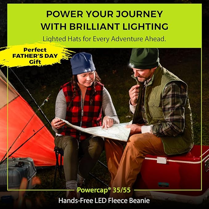 POWERCAP LED Hat Light 150 Lumens Rechargeable Fleece Beanie with Bright Built-in Headlamp Waterproof LED Warm One Size Cap