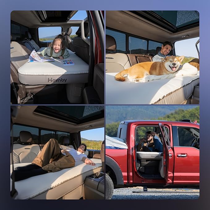 Truck Cabin Mattress, TPU Air Foam Camping Bed for Back Seat, Inflatable CozyPad with Rechargeable Built-in Pump, Portable Sleeping Mattress for RAM Pickup Trucks