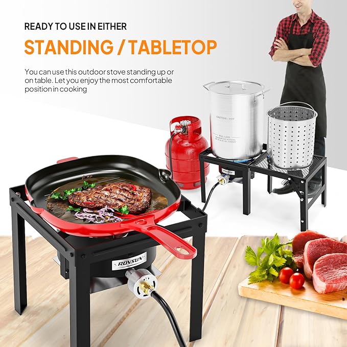 ROVSUN Portable Propane Gas Stove with Detachable & Foldable Side Rack, Single Burner Camp Stove Cooker for Outdoor Backyard Cooking, Camping, Tailgating, Canning, Frying Turkey & Boiling Seafood