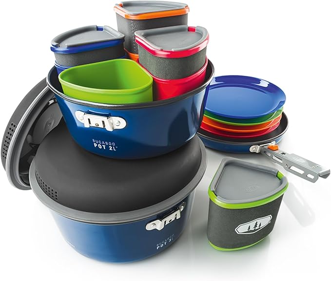 GSI Outdoors Bugaboo Camper Advanced Cookset – Ceramic Non-Stick Coated, Includes 3L & 2L Pots, 9" Fry Pan, Accessories