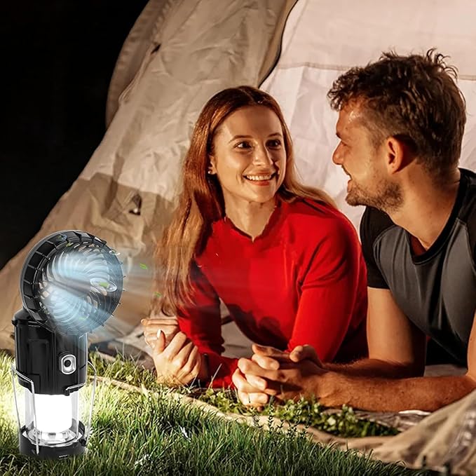 2 Pack,2026 Upgrade Solar Portable Lantern Rechargeable Fan - Collapsible Lightweight LED Camping Lantern for Power Outages Flashlight Survival Kits for Outdoor
