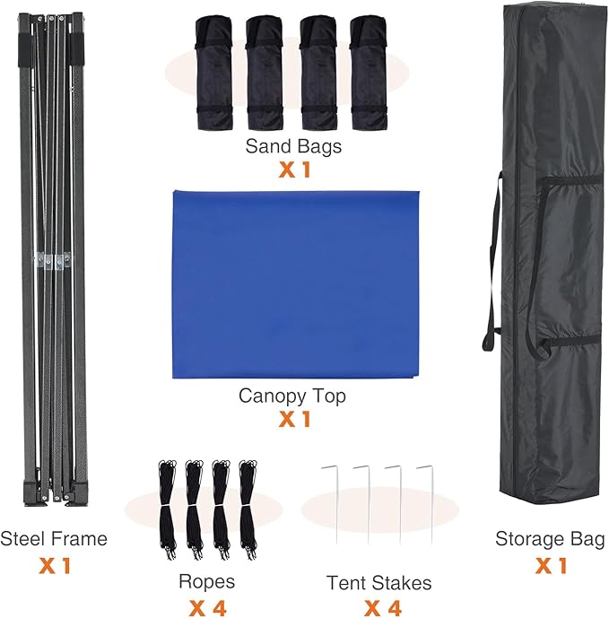 OLIXIS 10x10 Ft Waterproof Pop Up Canopy Tent, Portable Outdoor Shade Shelter with Sand Bags, Ideal for Beach, Backyard Parties & Events, Classic Blue