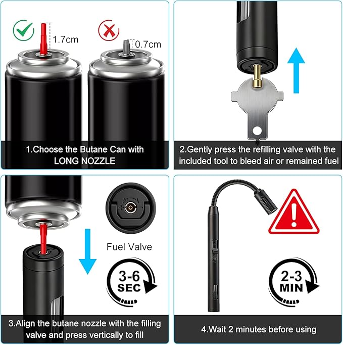 LcFun Torch Lighter Refillable Butane Lighters with Flexible Long Neck and Visible Fuel Window, Windproof Jet Flame Long Matches for Candles Grill Fireplace Kitchen Camping (Butane Not Included)