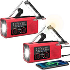 Emergency Weather Radio NOAA AM FM WB with 4000mAh Rechargeable Radio, USB Solar Hand Crank Charging, Flashlight, SOS Alarm, Reading Lamp Portable for Outdoor Indoor Emergencies, 2 Pack