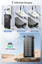 Power Bank 49800mAh Solar Portable Charger Wireless Charging USB-C 15W Fast Charging with 4 Built-in Cables LED Flashlight Battery Pack Compatible with iPhone, iPad, Perfect for Camping,Hiking