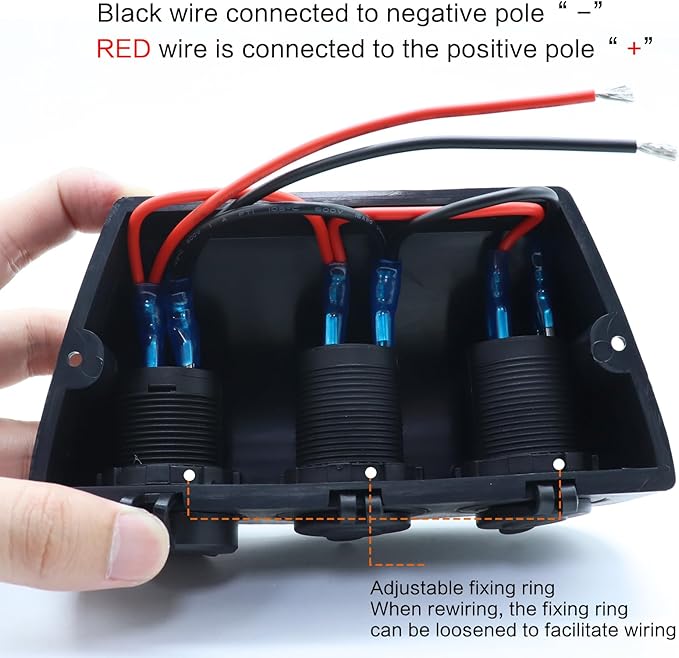 12-24 V 3 Hole Tent Type Car Modification Sockets Dual Female Power Outlet Adapter QC3.0 USB PD 18W Type-C Car Quick Charge Interface Outlet for Car Marine Boat