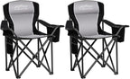 2PCS Folding Camping Chair, Heavy Duty Portable Lawn Chairs with Cooler Bag, Side Pocket & Cup Holder, Folding Chairs for Outside Support 450lbs Black