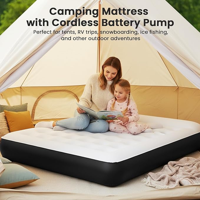 COMMOUDS Twin Air Mattress with Built-in USB Rechargeable Air Pump, 8" Raised Blow up Mattress with Built-in Pillow, Portable Inflatable Mattress, Air Bed for Camping, Travel, Home and Guest