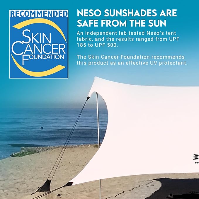 Neso Gigante Portable Beach Tent Sun Shelter - Lightweight Beach Shade Canopy - Easy Setup for Family Outings - Patented Reinforced Corners - UPF 50+ Sun Protection - 8ft Tall, 11 x 11ft - White