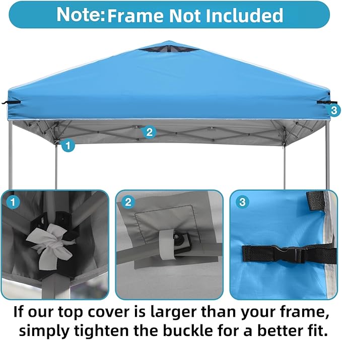 10x10 Canopy Replacement Top Cover with Air Vents for Pop up Canopy Gazebo Tent, with Adjustable Strap, Waterproof & Anti-UV for Outdoor Shade (Frame Not Included) (Sky Blue)