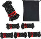 Outdoor Tent Guy Lines, Lightweight Camping Ropes with Aluminum Tensioners and Storage Pouch, Ideal for Tents, Tarps, Canopies, Camping, Hiking and Backpacking（6-Pack | Black）