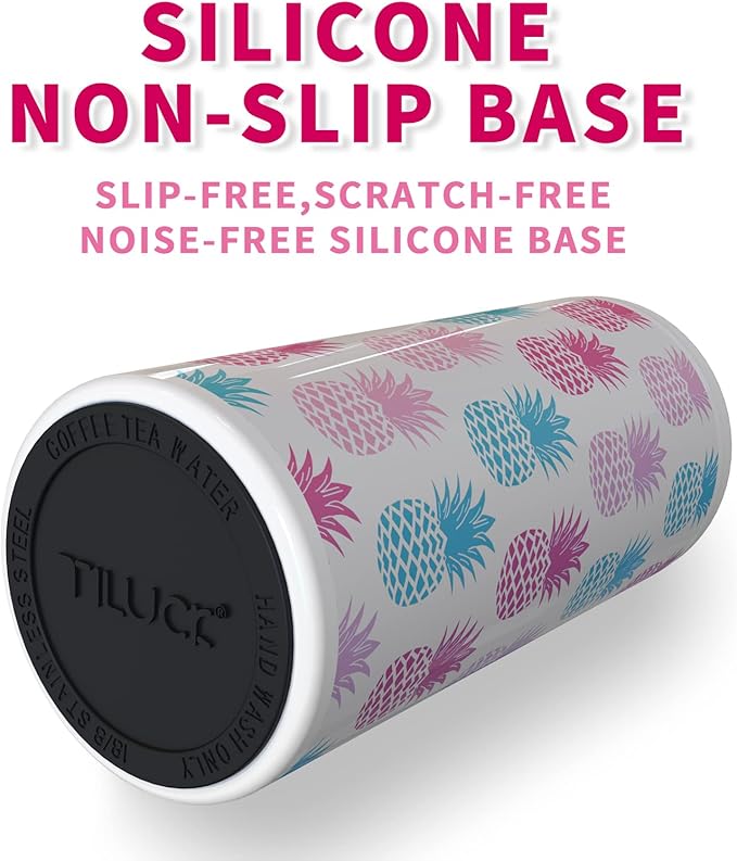 TILUCK Skinny Can Cooler for Slim Beer & Hard Seltzer, Stainless Steel, Doucle-Walled Stainless Steel Insulated Slim Cans, Standard 12 oz (Pineapple-NEW)