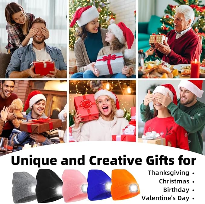 YMHB Unisex Beanie Hat with Light, USB Rechargeable LED Headlamp Hat Night Light Cap Christmas Stocking Stuffers Gifts for Men Dad Father Husband (Black)