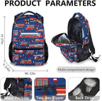 Fire Truck Backpack with Lunch Box Set for Boys, 3 in 1 Kids School Backpacks Matching Combo for Toddler Boy, Durable Truck Patterns Bookbag and Pencil Pouch Bundle for Preschool Elementary