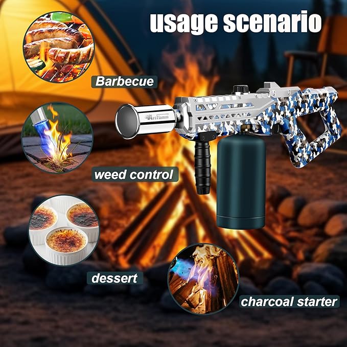 Propane Torch Gun-Powerful Grill Torch Gun, Kitchen Torch Gun with Adjustable Flame, Flamethrower, High Power Cooking Torch for BBQ, Baking, Campfire, Welding (Propane Tank Not Included)