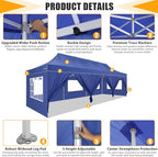 HOTEEL 10x30 Heavy Duty Pop Up Canopy Tent with Sidewalls, Tents for Parties Commercial Party Tent Event Wedding Instant Canopy Waterproof with Carry Bag, UV 50+, Thicked Hexagonal Legs, Deep Blue