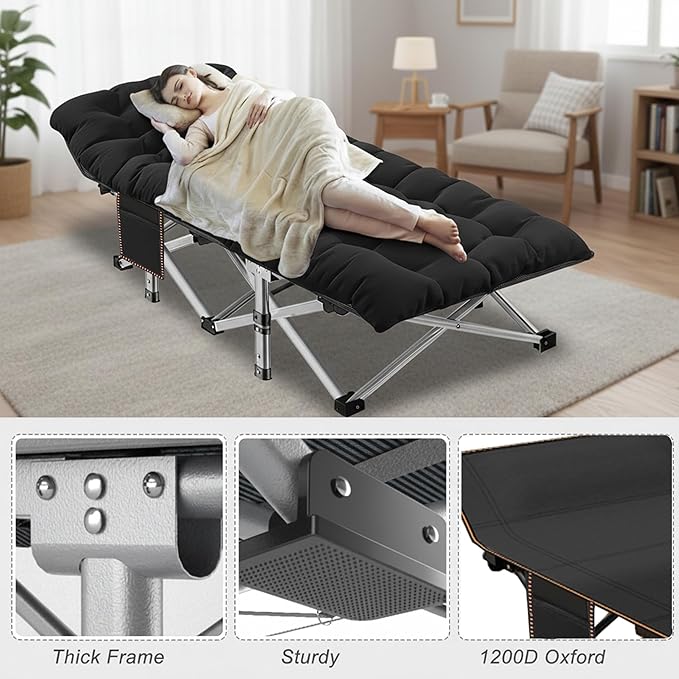 ABORON Heavy-Duty Folding Guest Bed for Adults, 500lb Capacity, Portable Extra Cot with 1209D Double Layer, Ideal for Indoor Guest Stays & Temporary Home Use