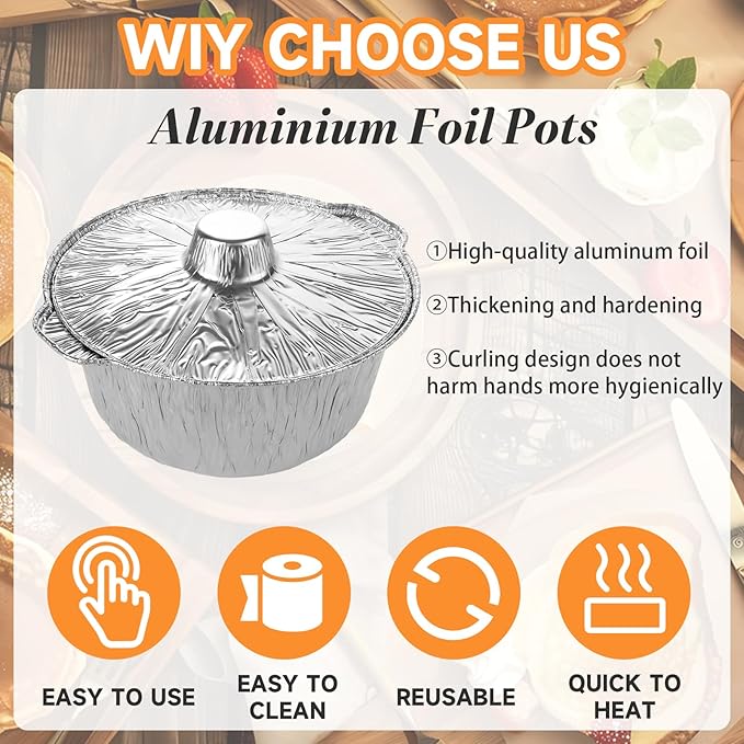 JMIATRY 12 Pack Disposable Aluminum Pot with Lid 120OZ Disposable Pots And Pans Round Aluminum Foil Dutch Oven Liners Disposable Cookware For Camping, Vacation Trip, Picnic, Restaurant (3.8QT)