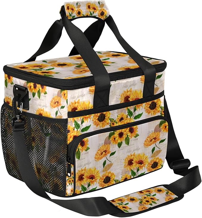 Soft Cooler Bag Vintage Sunflower Flower Insulated Lunch Box for Men & Women, Large Leakproof Lunch Bag Portable Beach Cooler for Work, Picnic, Road Trips,Fishing, Travel, Camping