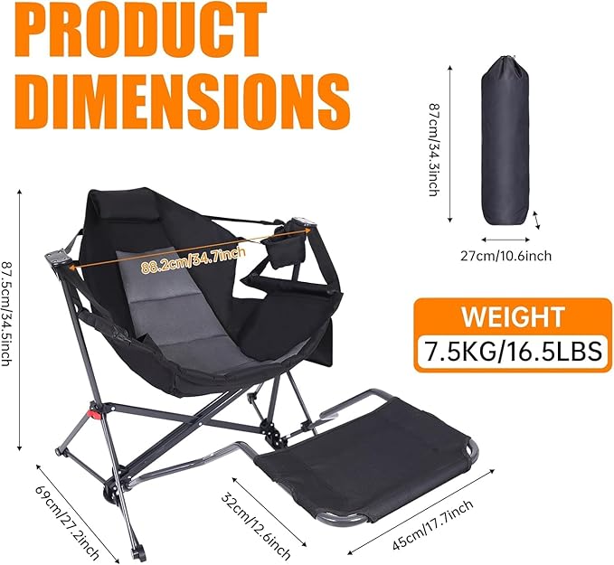 Hammock Chair, Hammock Camping Chair with Removable Footrest, Rocking Chair Outdoor, Camping Chair Swing, Hammock with Stand, Carry Bag, Cup Holder (2 Pack)