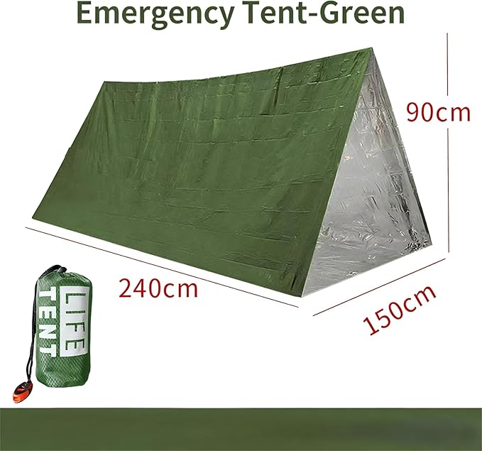 Emergency Survival Tent Kit - 2-Person Mylar Thermal Shelter, Waterproof Windproof Reusable Tube Tent with Whistle & Paracord, Compact Lightweight for Camping, Hiking, Emergency Prep