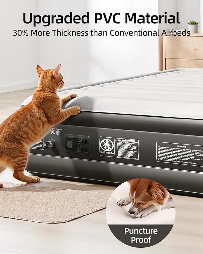 CHILLSUN 2026 Upgraded Queen Air Mattress with Built in Pump, 3 Mins Quick Self-Inflation Blow Up Mattress, Flocked Top Inflatable Mattress, Leak-Proof Airbed for Camping Guests and Home