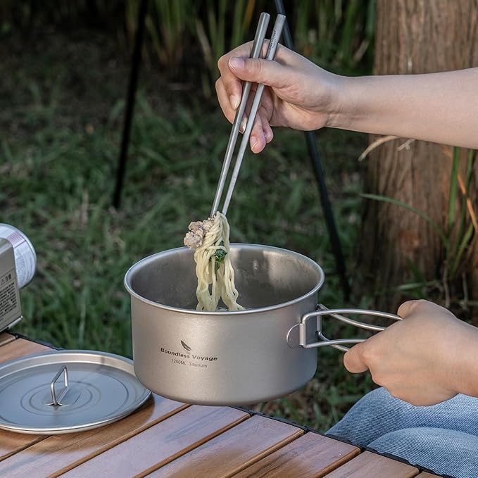 Boundless Voyage Camping Cookware Lightweight Cooking Pot Set Titanium Pot Portable for Outdoor Cooking Traveling Hiking Trekking Backpacking, 1-5 Person