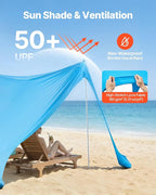 VEVOR Beach Tent Sun Shelter, UPF50+ Sun Protection, 6.6 ft Tall, 11 x 11 ft, Easy Pop Up Beach Canopy with Sandbags, Stability Poles, Sand Shovels, Portable Shade for Family Outings, Camping, Fishing