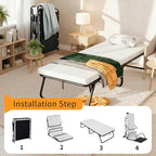 MAMIZO Folding Bed,Rollaway Bed with Mattress for Adults,Portable Bed,Metal Frame with Memory Foam Mattress,for Bedroom,Office,Camp,No Assembly Required,(75" x 31"x14")