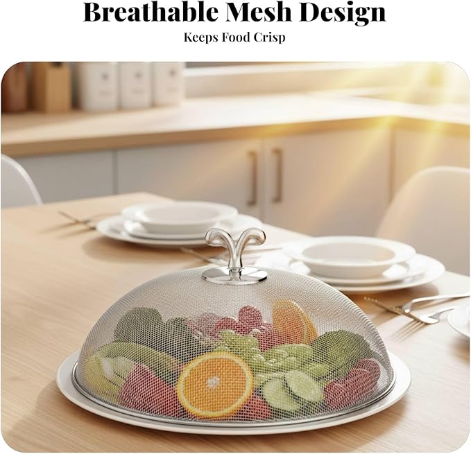 Stainless Steel Mesh Food Cover Plate Serving Cover Multifunctional,Sturdy,Utility,Portable Protector for Home Daily Use, Diameter 28 cm