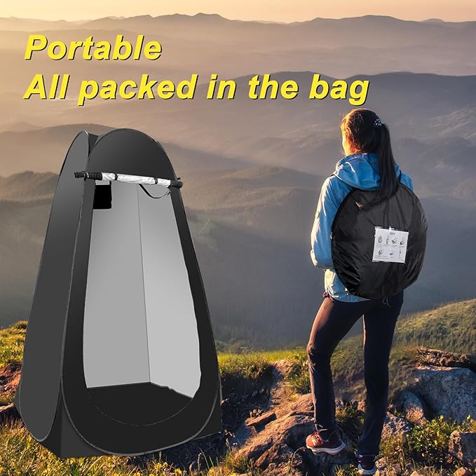 Portable Camping Privacy Tent, Outdoor Shower Tent Kit with 5 Gallon Shower Bag-(Nozzle Upgraded)