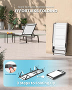 Foldable Pool Lounge Chairs, Aluminum Chaise Lounge Outdoor with 5 Positions Recliner - Free Assembly - Patio Lounge Chair for Poolside, Beach (White 1Pack)