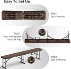 6 Foot Folding Bench, Portable Plastic Folding Bench Seat, Foldable Seat for Indoor Outdoor Picnic Camping Dining, Soccer Garden Multipurpose Entertaining Activities, Brown, 2 Pack