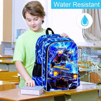 17" Truck Backpack for Boy, 3Pcs Lightning Bookbag for Elementary Preschool Kindergarten, Kids School Thunder Backpacks with Lunch Box (Blue)