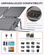 BigBlue 60W Portable Compact Solar Panel with PD 45W USB-C, 20W USB-A, DC Ports for Power Stations, Cellphones, Power Banks, Tablets, IP68 Waterproof, Foldable Camping Solar Charger with Kickstand
