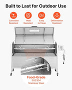 VEVOR Rotisserie Grill, 46in BBQ Outdoor Pig & Lamb Spit Roaster, Charcoal Spit Roaster with 132 LBS Capacity, Wheels & 4-Level Height, Stainless Steel Rotisserie Grill Kit for Camping Outdoor Parties